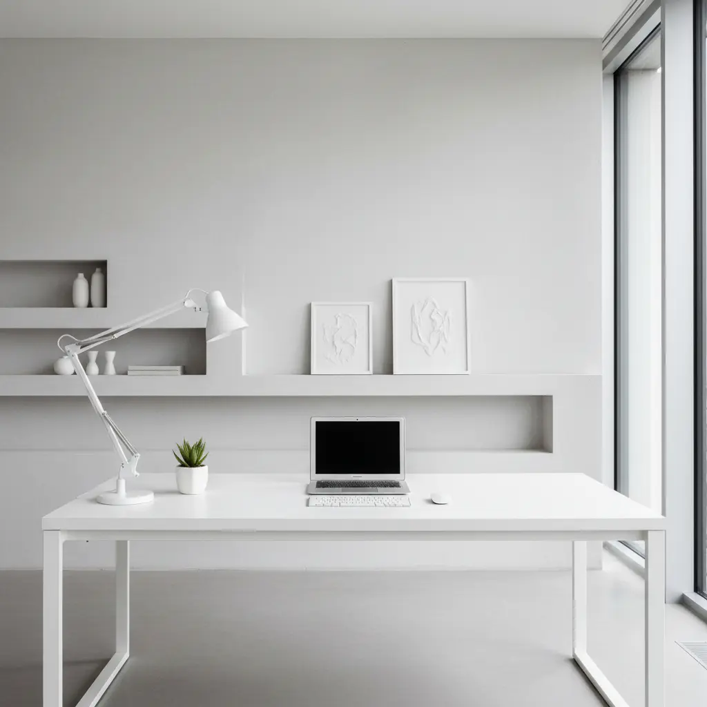 Minimal white desk setup